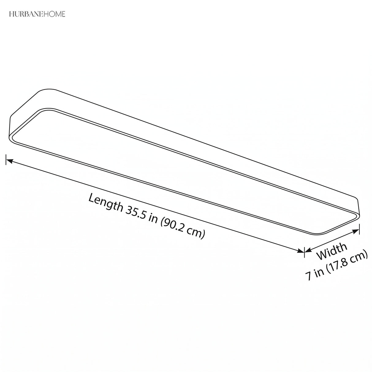 Line drawing of the panel with length 35.5 in and width 7 in
