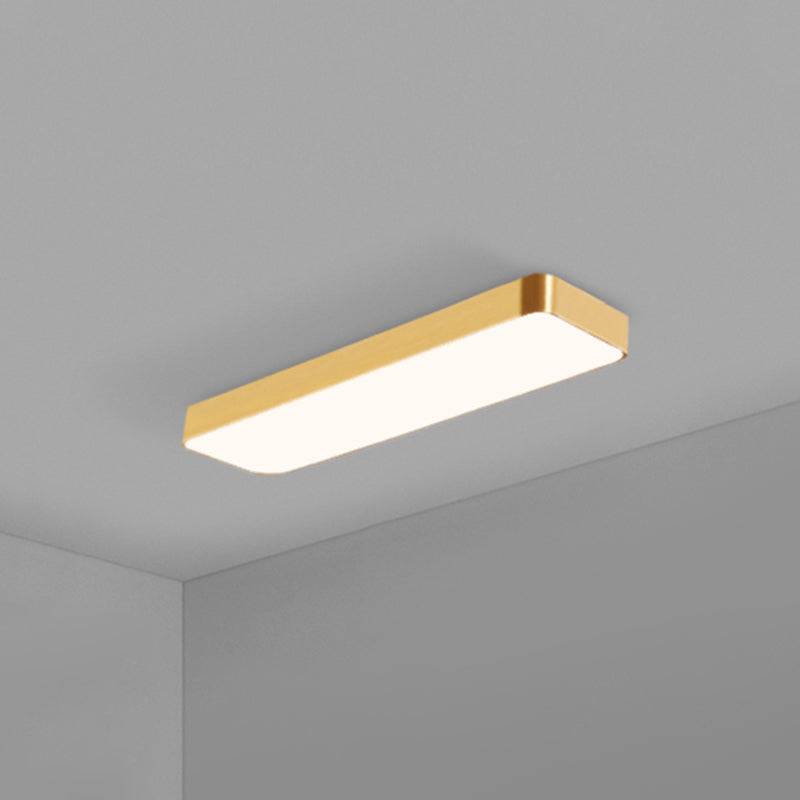 Slim gold LED ceiling panel shown mounted flush to a grey ceiling