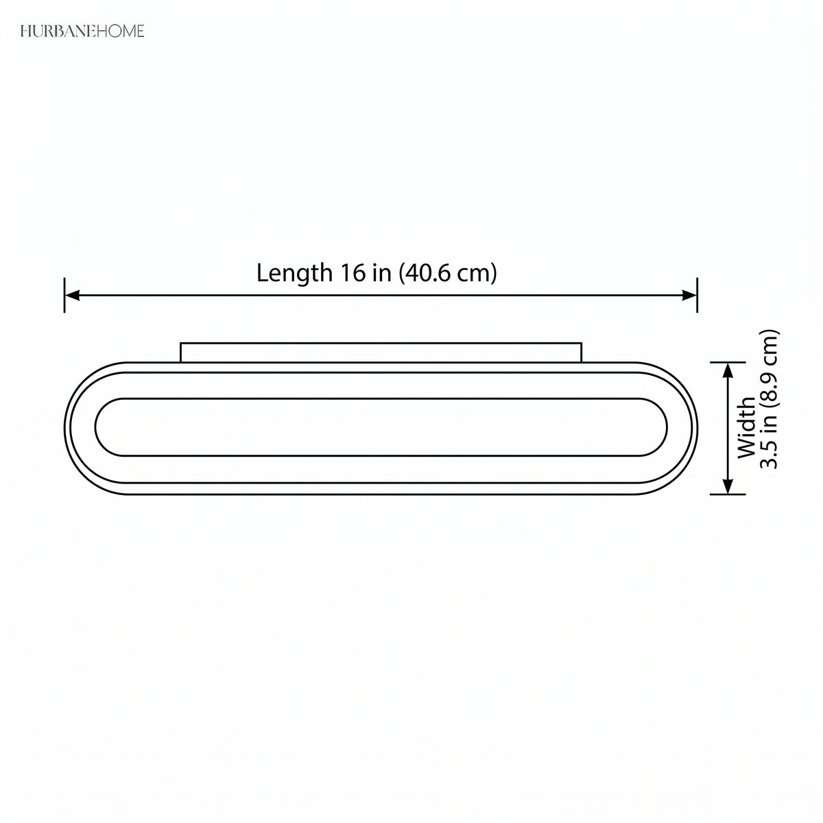 Dimension drawing showing length 16 in and width 3.5 in