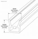 Cross section drawing of the silicone strip marked 0.47 inches wide and 0.47 inches high
