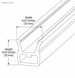 Cross section drawing of the silicone strip marked 0.47 inches wide and 0.47 inches high