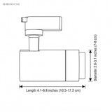 Line drawing of the spotlight head with length and diameter dimensions