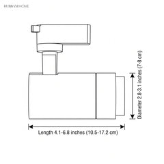 Line drawing of the spotlight head with length and diameter dimensions