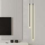LED tube pendant light glowing in a living room