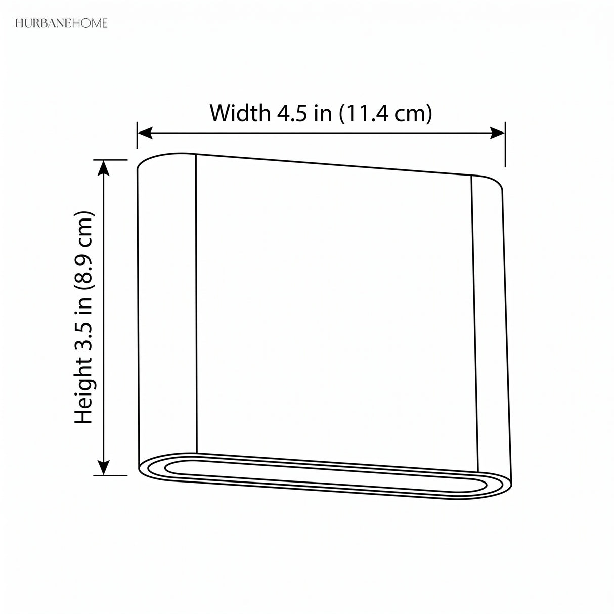 Dimension drawing of the sconce, width 4.5 in and height 3.5 in