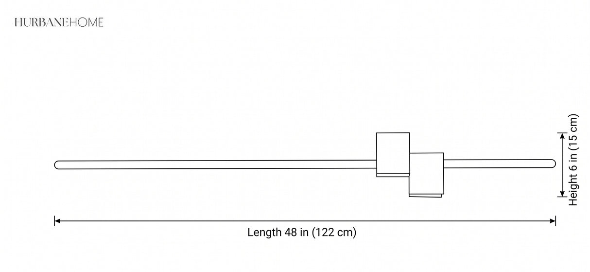 Line drawing showing sconce length 48 inch and height 6 inch