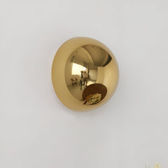 Silver dome sconce lit on a wall beside a large potted plant