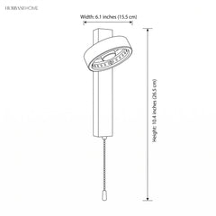 Line drawing showing 6.1 in width and 10.4 in height for the sconce