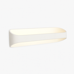 White oval sconce shown at an angle against a pale backdrop