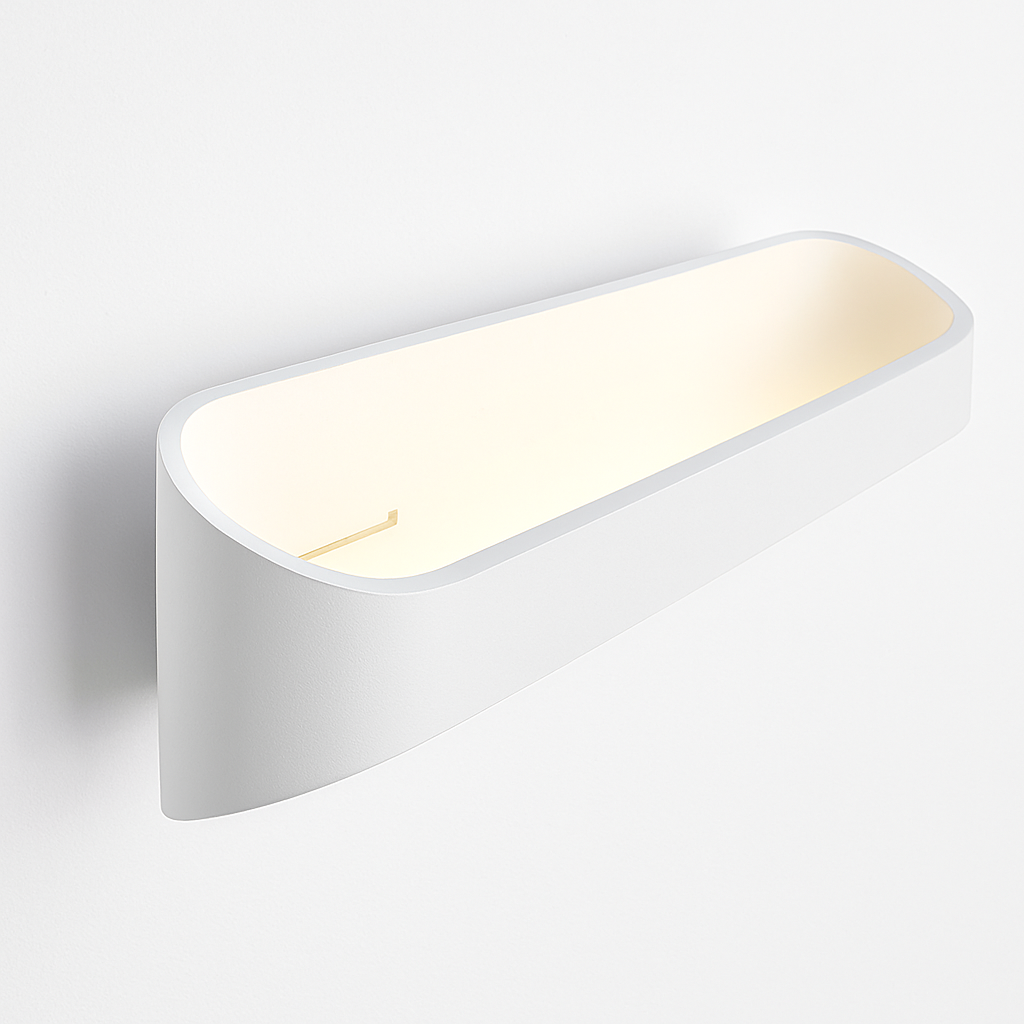 White oval sconce seen from the side showing the open top