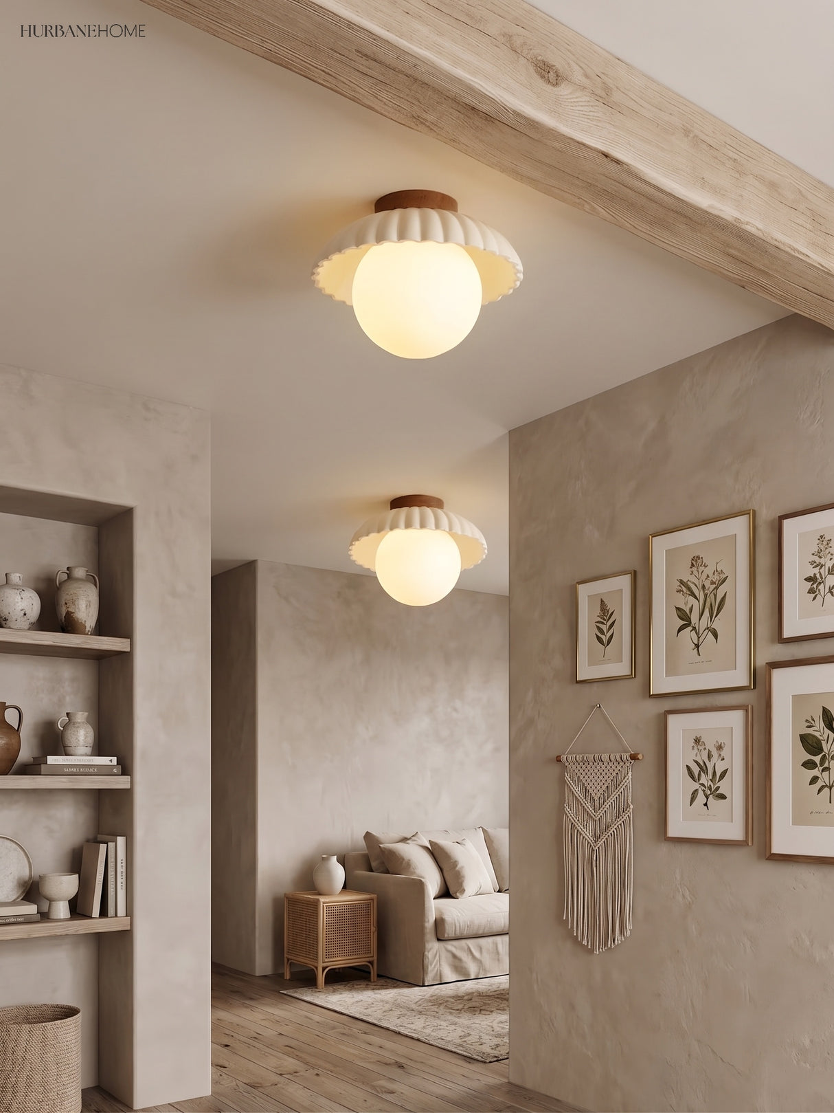cream glass flower-bud ceiling light