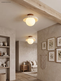 cream glass flower-bud ceiling light