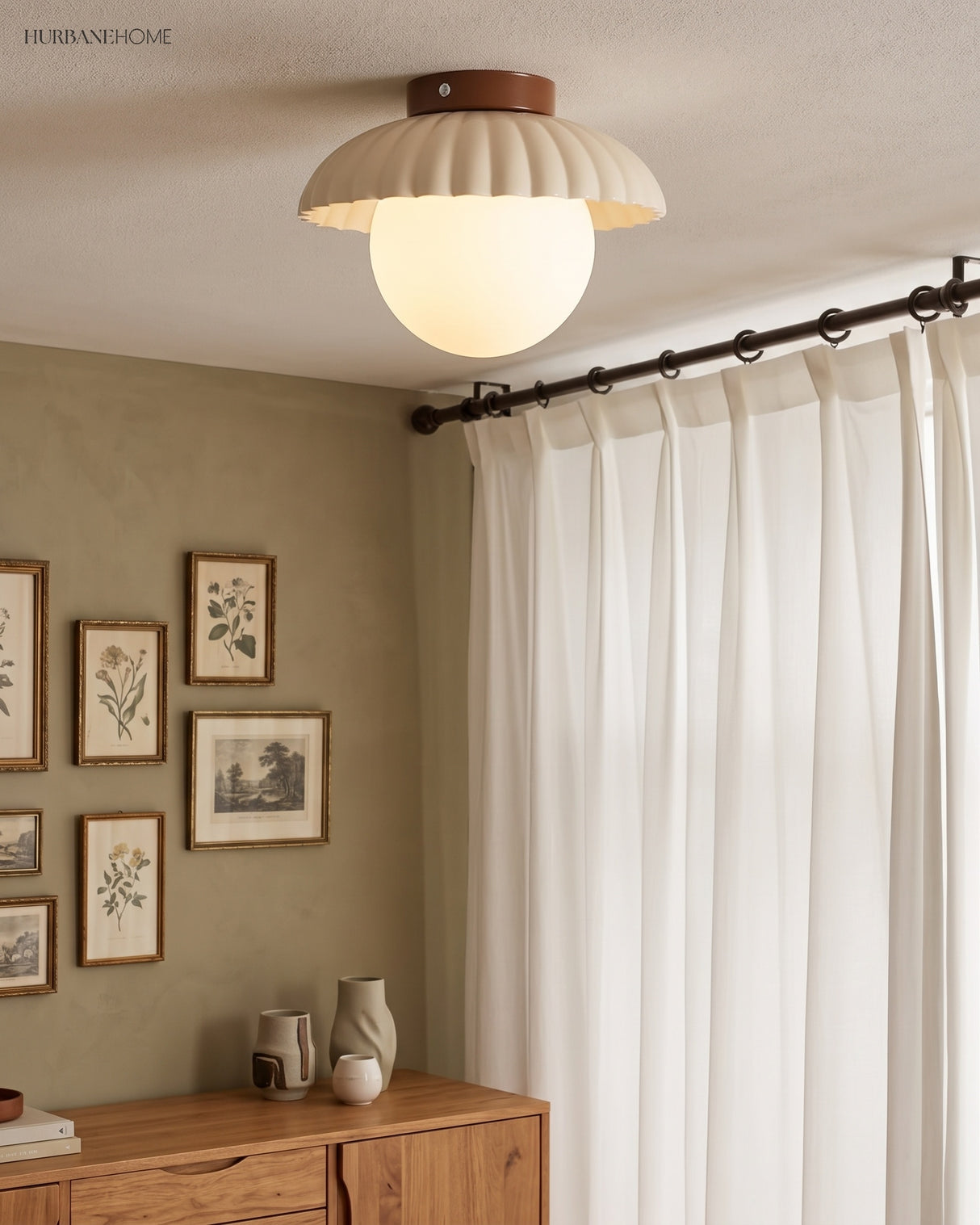 cream glass flower-bud ceiling light