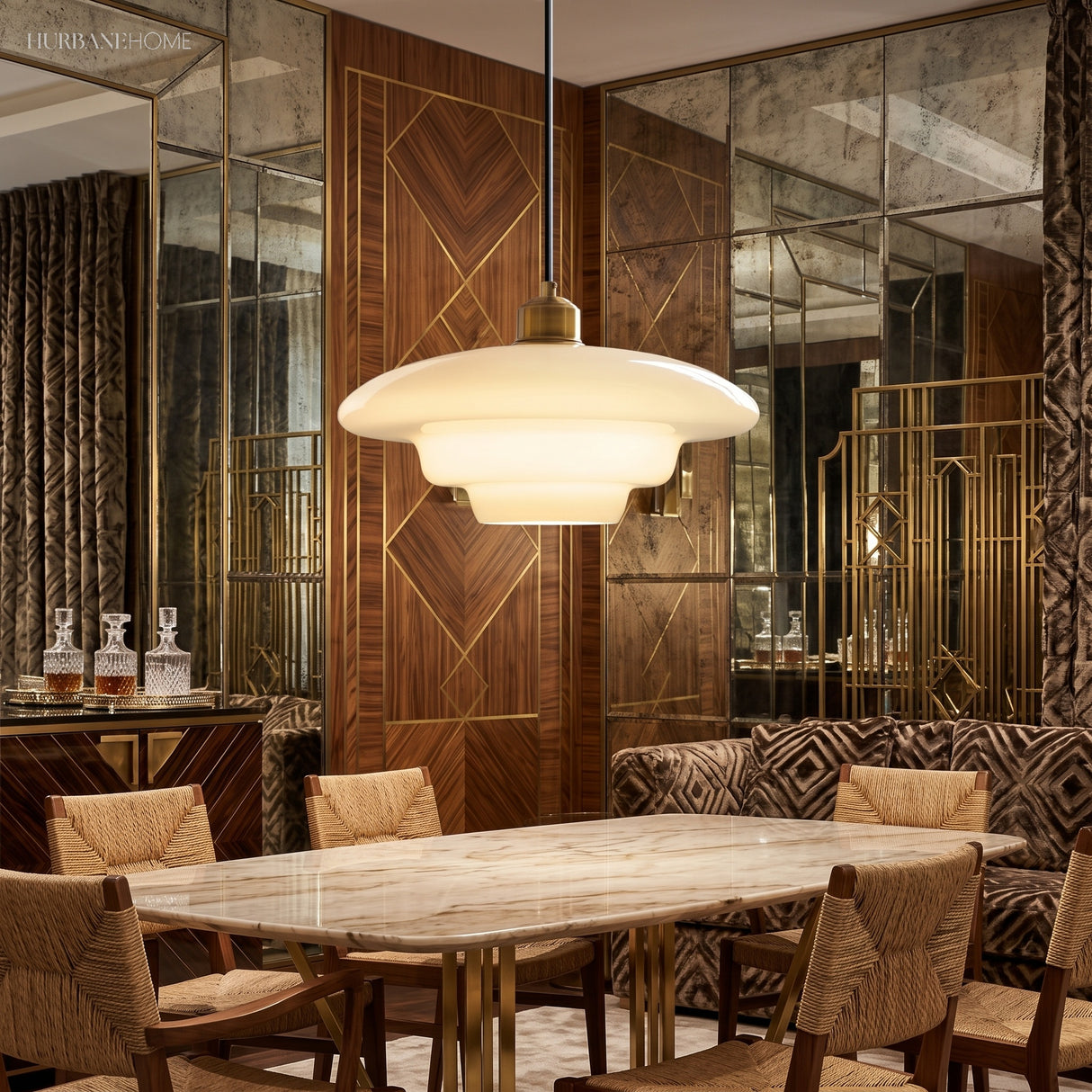 Art Deco Opal Glass Pendant Light