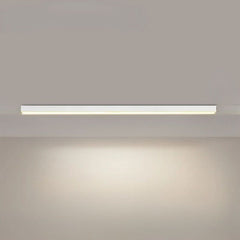 Linear LED ceiling light casting soft light in a minimalist workspace