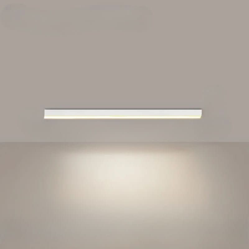 Linear LED ceiling light shown from below with a bright even glow