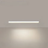 Linear LED ceiling light shown from below with a bright even glow