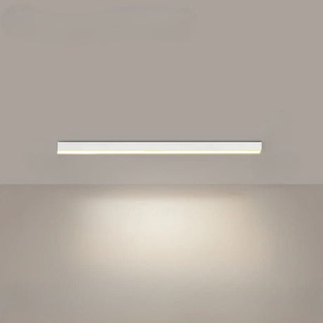 Linear LED ceiling light shown from below with a bright even glow