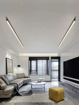 Linear LED ceiling light mounted in a bright minimalist interior