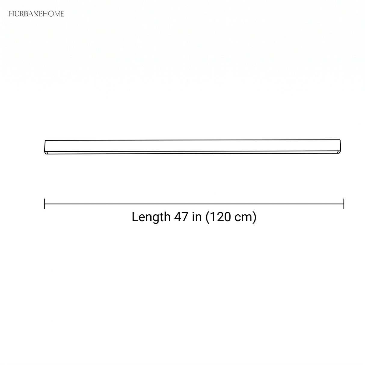 Line drawing of the linear ceiling light showing length 47 inch 120 cm