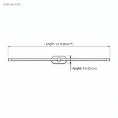 Diagram showing linear sconce length 27 inches and height 2 inches