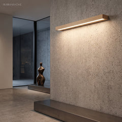 Linear LED wood wall sconce in pine alternative angle view 1