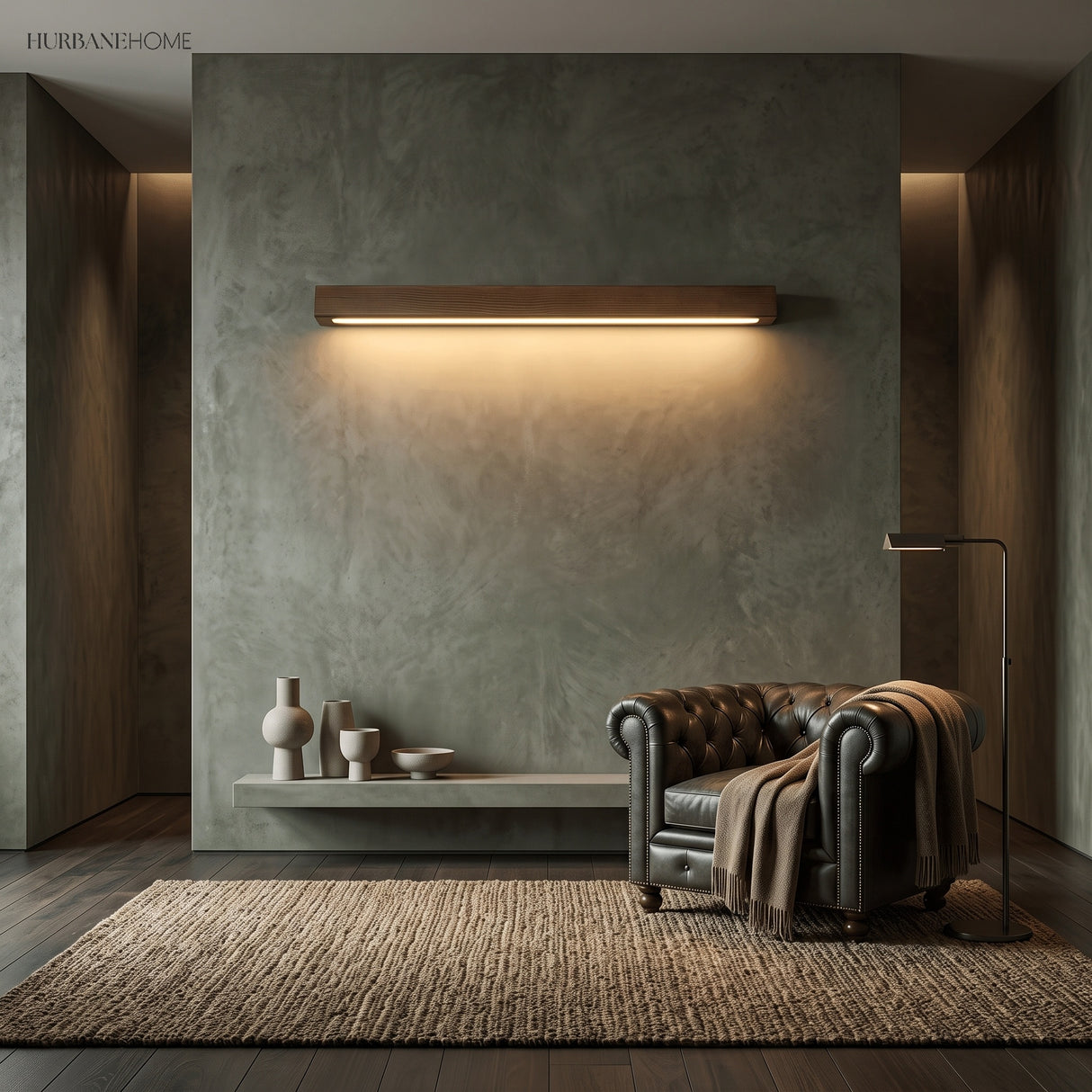 Linear LED wood wall sconce in pine close detail view 2