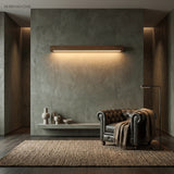 Linear LED wood wall sconce in pine close detail view 2