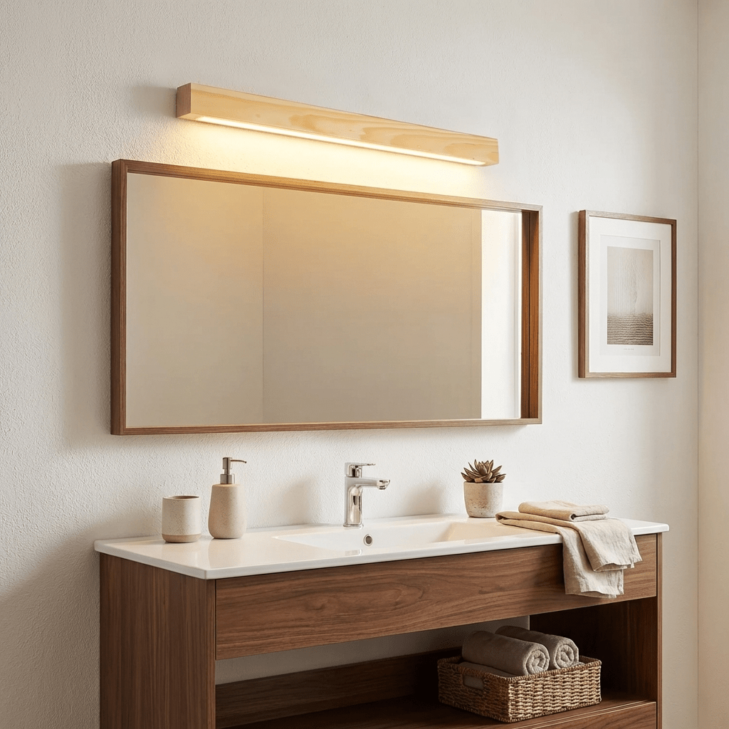 Linear LED wood wall sconce in pine further product image 4
