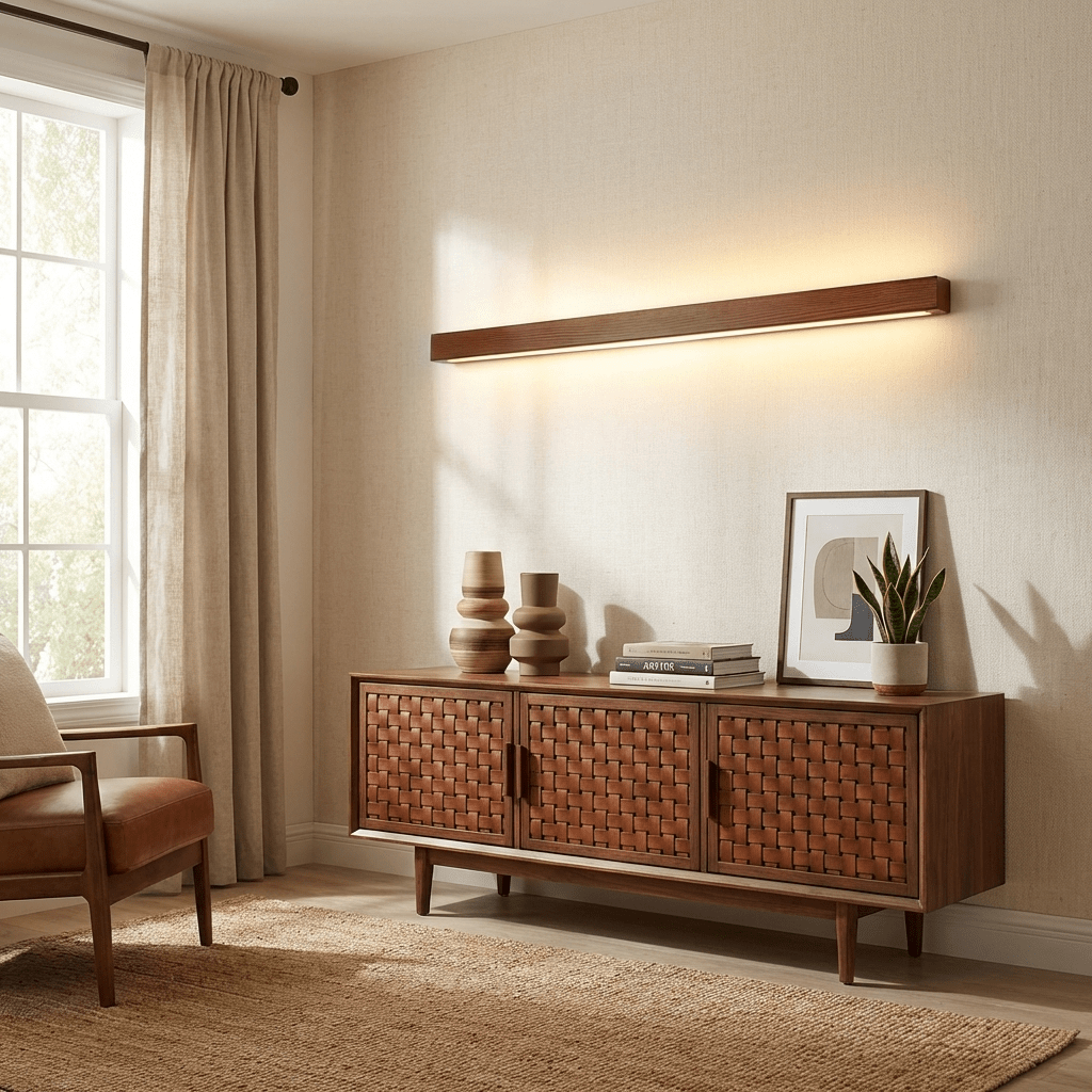 Linear LED wood wall sconce in pine supplementary product view 5