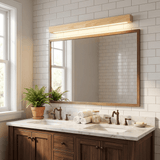 Linear LED wood wall sconce in pine alternative angle view 7