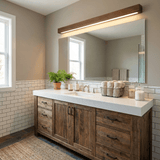 Linear LED wood wall sconce in pine close detail view 8