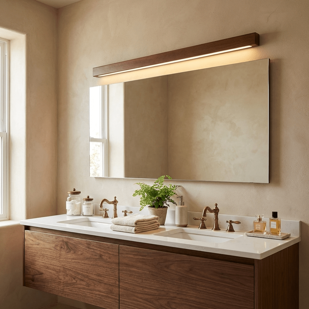 Linear LED wood wall sconce in pine colour option view 9