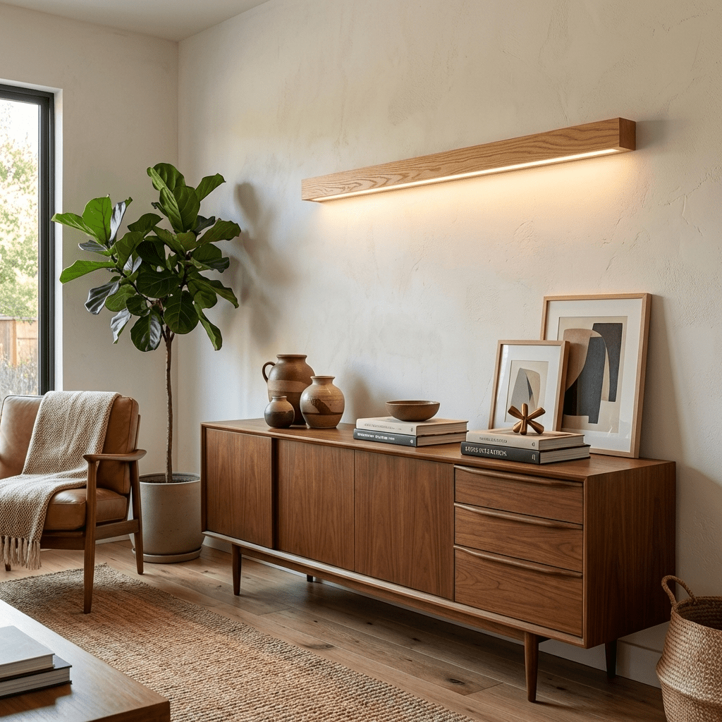 Linear LED wood wall sconce in pine alternative angle view 13