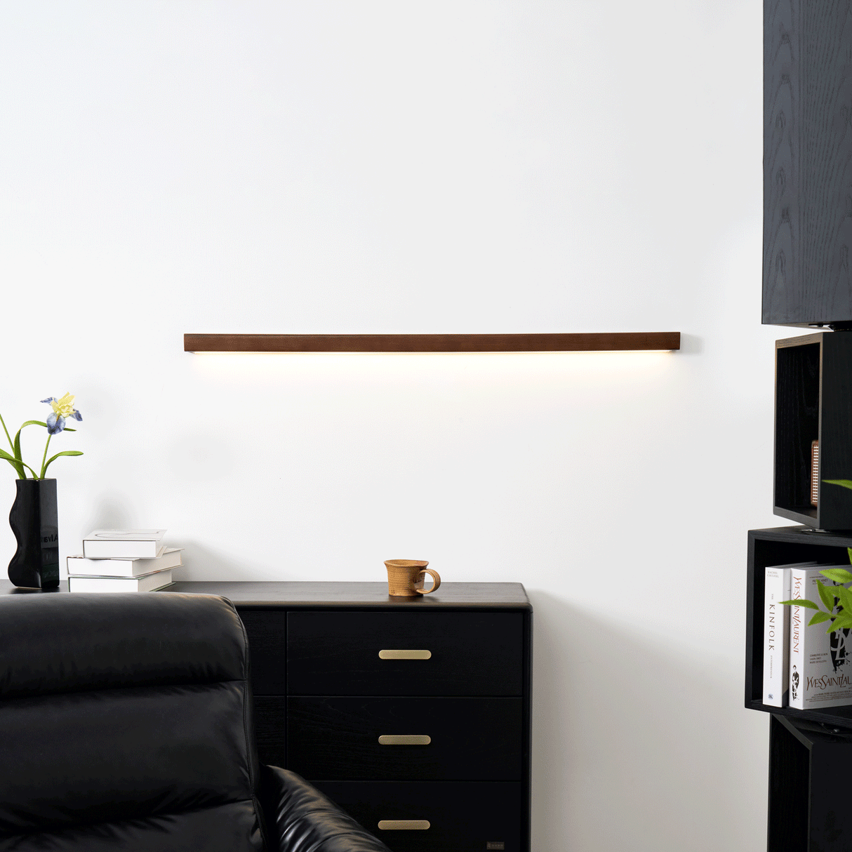 Linear LED wood wall sconce in pine further product image 22