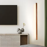 Linear LED wood wall sconce in pine close detail view 32