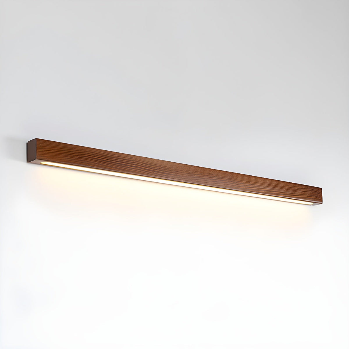 Linear LED wood wall sconce in pine close detail view 44