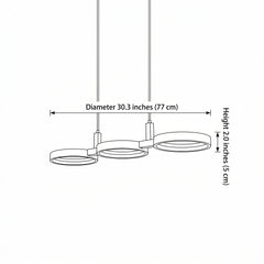 Wood Linear Pendant Light with Three LED Drum Shades
