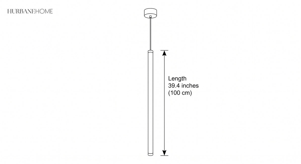 Line drawing of the tube pendant showing 39.4 inch length option