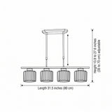 Minimalist Metal and Glass Pendant Chandelier - size and dimensions illustration