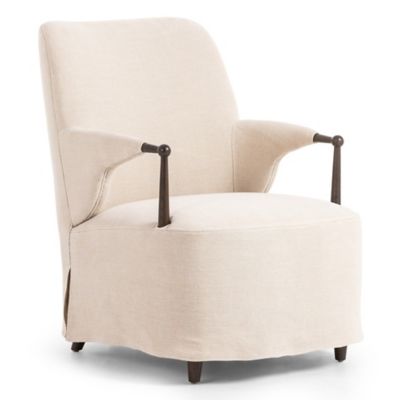 Linen armchair with solid oak frame and slipcovered upholstery