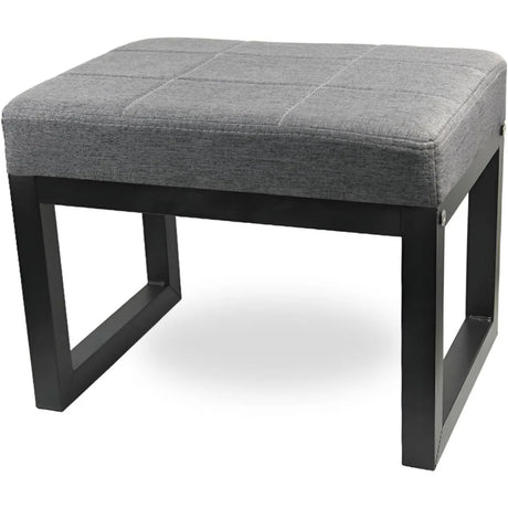 Foot Rest Ottoman – Rectangular Linen Stool With Metal Legs Dark Grey.