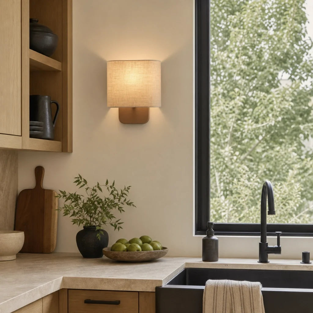 Modern linen shade wall sconce additional product view 6