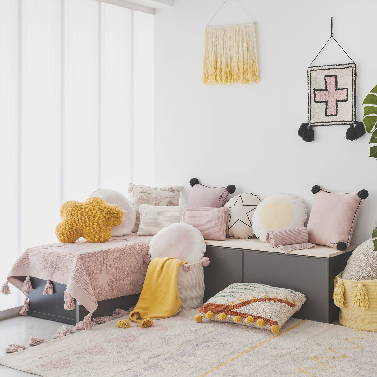 Handmade Cotton Bubbly Baby Storage Basket with Pom-Pom Trim