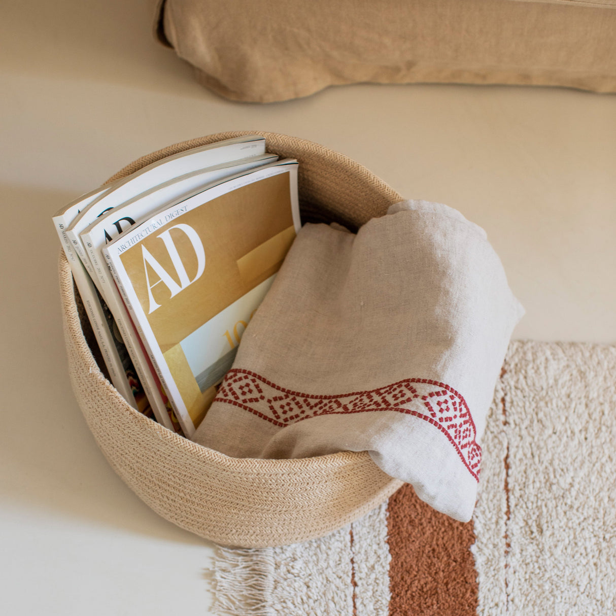 Handwoven Eco PET Cotton Round Storage Basket for Kids