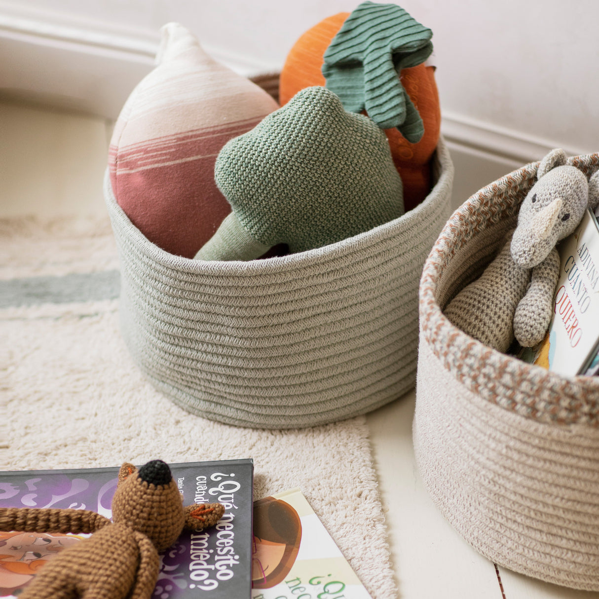 Handwoven Eco PET Cotton Round Storage Basket for Kids
