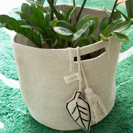 Handmade Cotton Leaf Basket for Storage, Plants, Blankets & Magazines