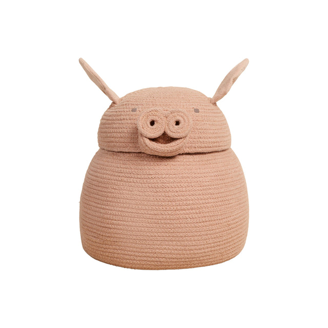 Handmade Pink Peggy Pig Braided Cotton Recycled PET Storage Basket