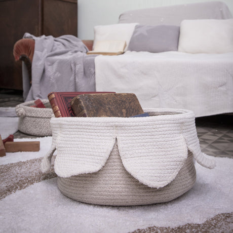 Handmade Braided Cotton Petals Storage Basket Ivory Natural Accent