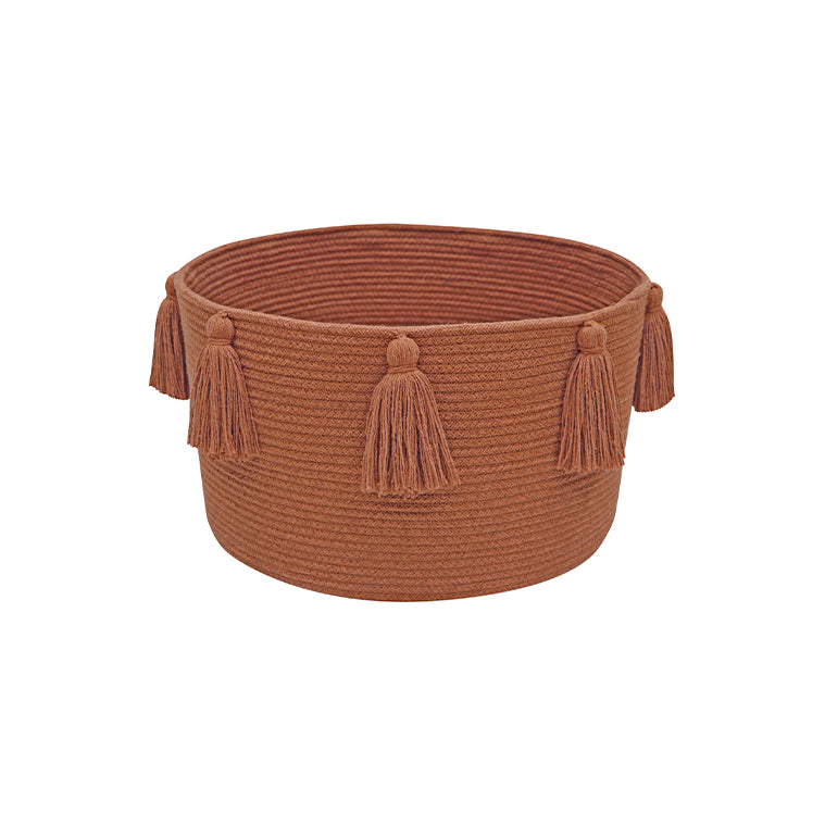 Handwoven Tassel Storage Basket with Cotton-Covered Recycled PET